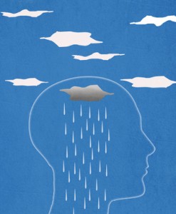 head silhouette and rain digital illustration